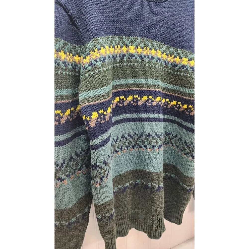 CHUP Vintage-Inspired Crewneck Knit Sweater With Multicolor Nordic Stripes & Pat - Picture 2 of 10